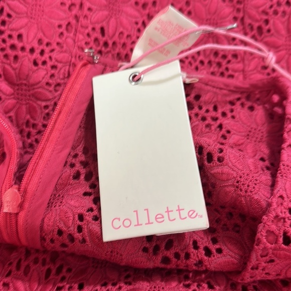 NWT. COLLETTE DINNIGAN Pink/Berry Short Day Lace Dress. Size L. - Picture 9 of 10